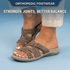 Orthopedic Suede Slide Sandals - Perforated Cutout & Velcro Closure
