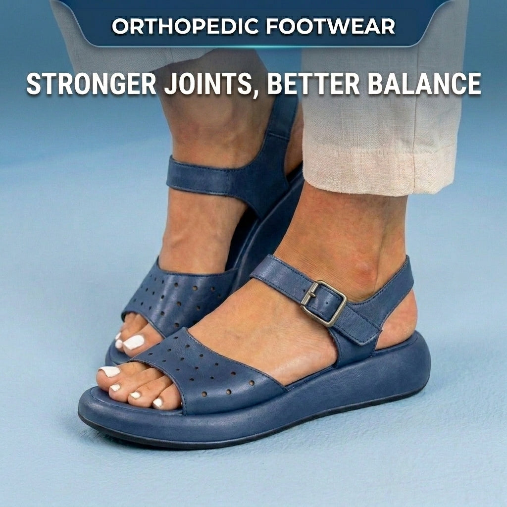 Orthopedic Leather Perforated Sandals – Adjustable Ankle Strap