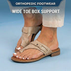 Orthopedic Leather Toe-Loop Sandals - Buckle Accent Cork Footbed