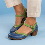 Orthopedic Leather Color-Block Mary Janes - Cutout Pattern & Dual-Buckle