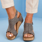 Orthopedic Leather Studded Platform Wedges - Cork & Cutout Design