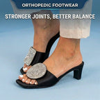 Orthopedic Raffia Block Heel Mules - Crystal Circle & Square Embellishment