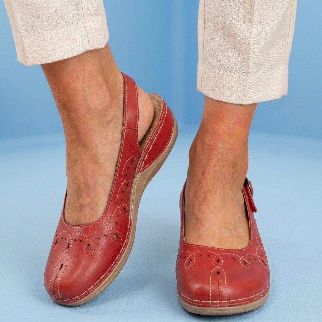 Orthopedic Suede Perforated Slip-On Flats - Scalloped Wave Detail
