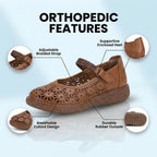 Orthopedic Leather Laser-Cut Flats - Braided Ankle Strap