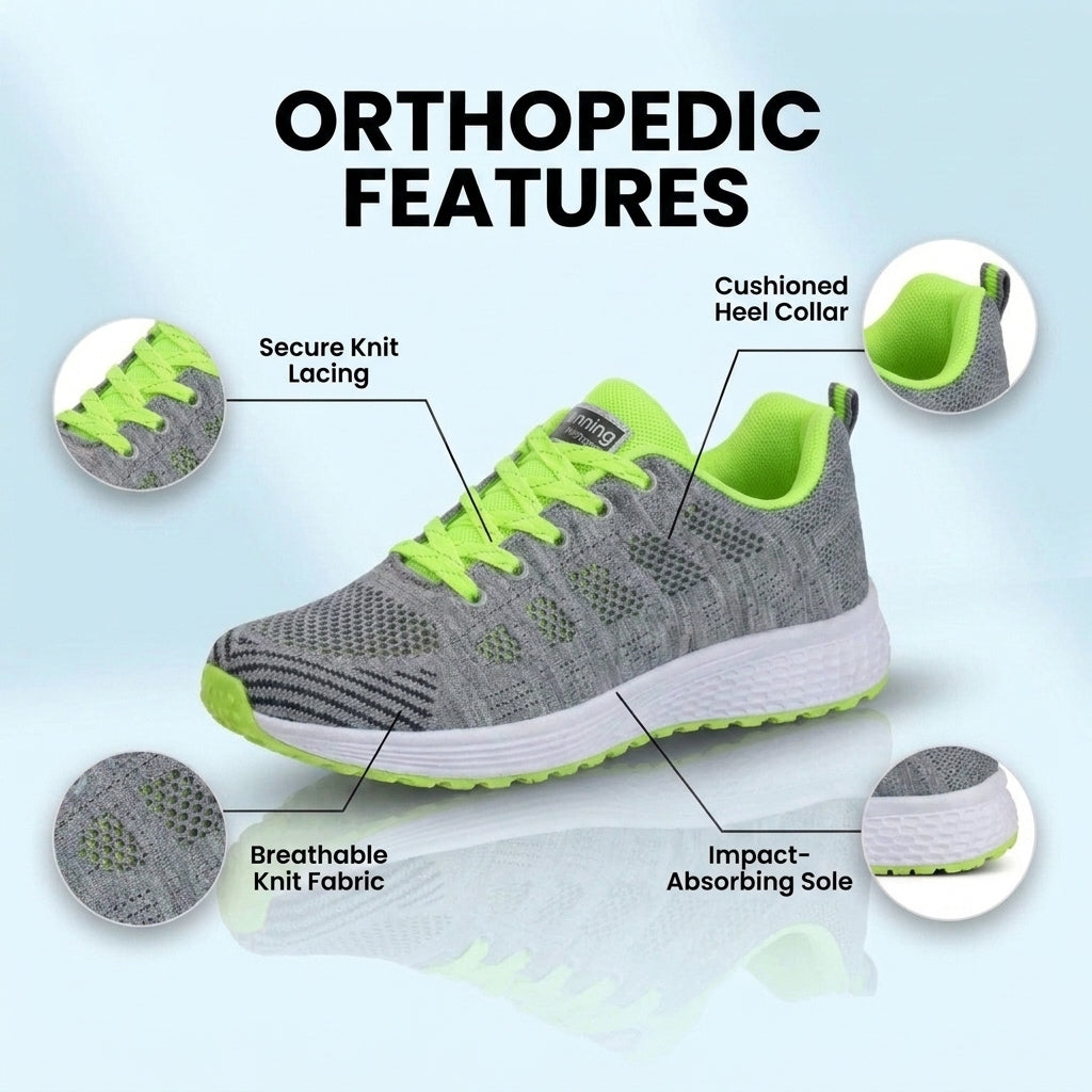 Orthopedic Mesh Running Sneakers - Breathable Knit Pattern & Contrast Trim