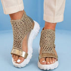 Orthopedic Platform Sport Sandals - Metallic Ankle Wrap & Chunky Sole