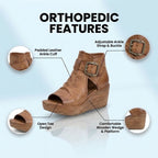 Orthopedic Leather Platform Sandals - Double Buckle Ankle Strap
