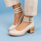 Orthopedic Leather Ankle Boots - Block Heel Double Buckle Strap