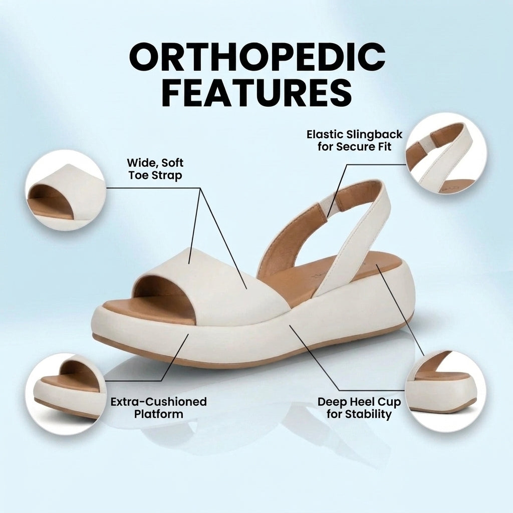Orthopedic Leather Platform Sandals - Slingback Peep-Toe