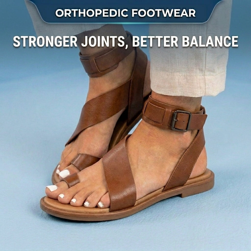 Orthopedic Suede Ankle-Wrap Gladiator Sandals - Wide Buckle Strap