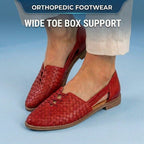 Orthopedic Leather Woven Slip-On Flats - Basketweave Cutout Detail