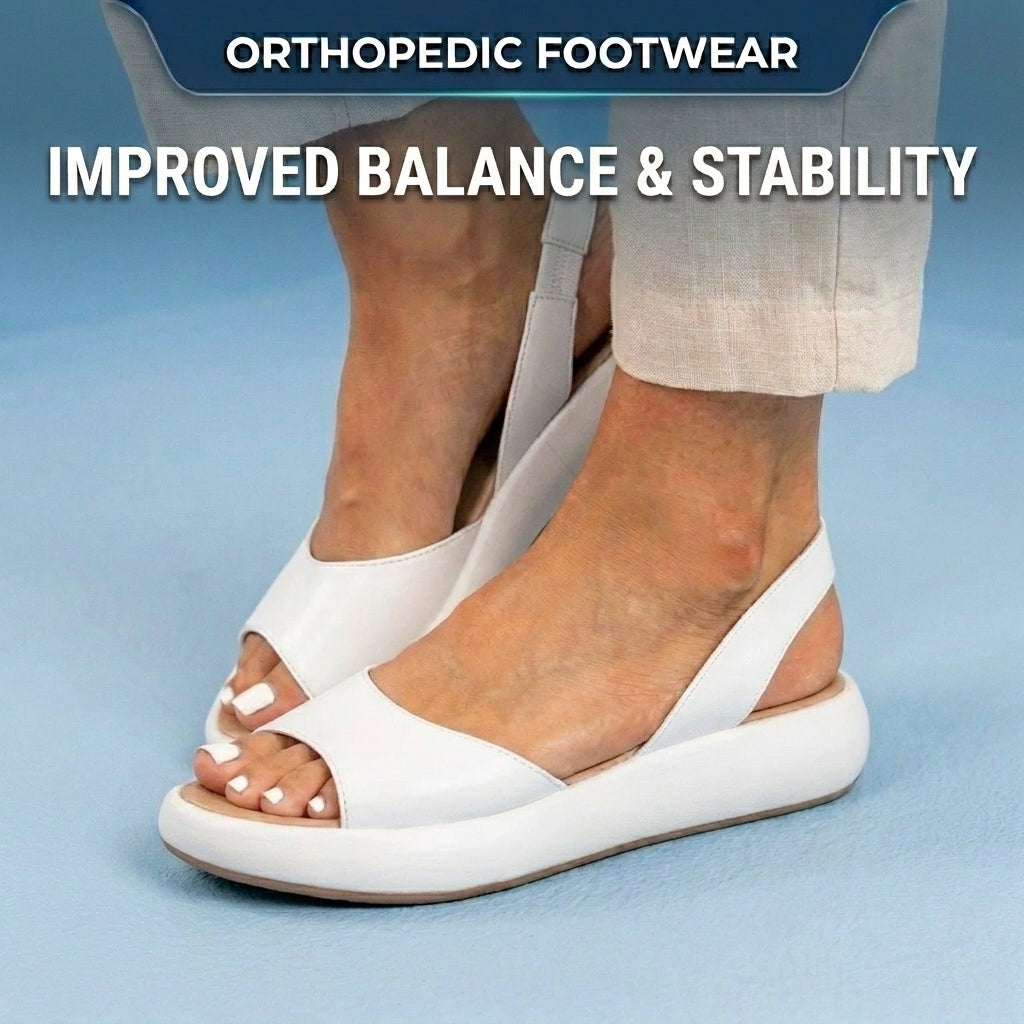 Orthopedic Leather Platform Sandals - Slingback Peep-Toe