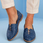 Orthopedic Leather Woven Slip-On Flats - Basketweave Cutout Detail
