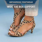 Orthopedic Linen Block Heel Sandals - T-Strap Peep-Toe Desig