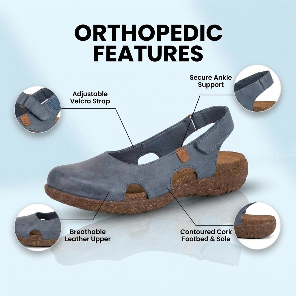 Orthopedic Leather Peep-Toe Flats - Side Cutout Detail