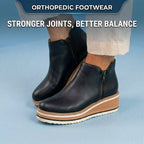 Orthopedic Leather Platform Ankle Boots - Side Zip Wedge