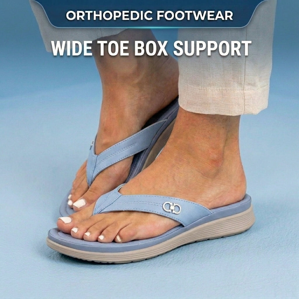 Orthopedic Leather Flip Flops - Thong Style Design & Gold Accent Hardware