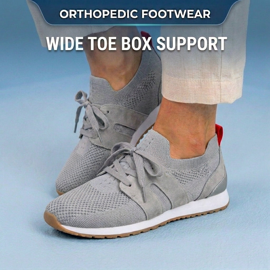 Orthopedic Mesh Athletic Sneakers - Breathable Knit Upper & Suede Panel Accents