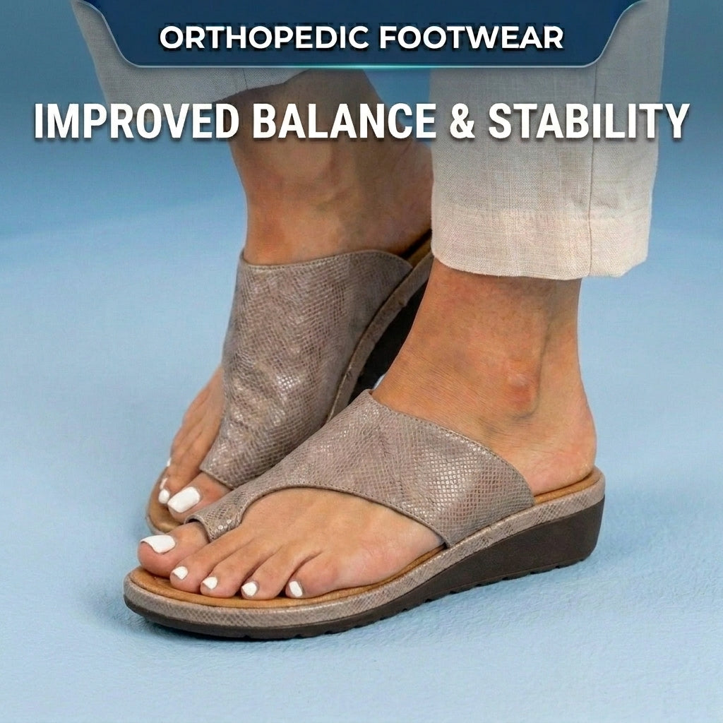 Orthopedic Leather Toe-Loop Slide Sandals - Woven Texture Pattern