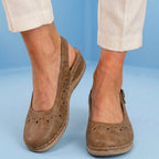 Orthopedic Suede Perforated Slip-On Flats - Scalloped Wave Detail