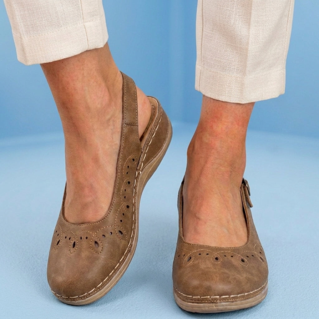 Orthopedic Suede Perforated Slip-On Flats - Scalloped Wave Detail