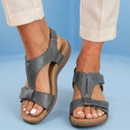 Orthopedic Leather Ankle-Strap Sandals - Contoured T-Bar Cork Footbed